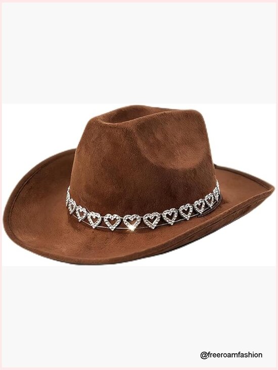 Wide Brim Cowboy Hat with Rhinestone Band and Adjustable Lanyard main image 5